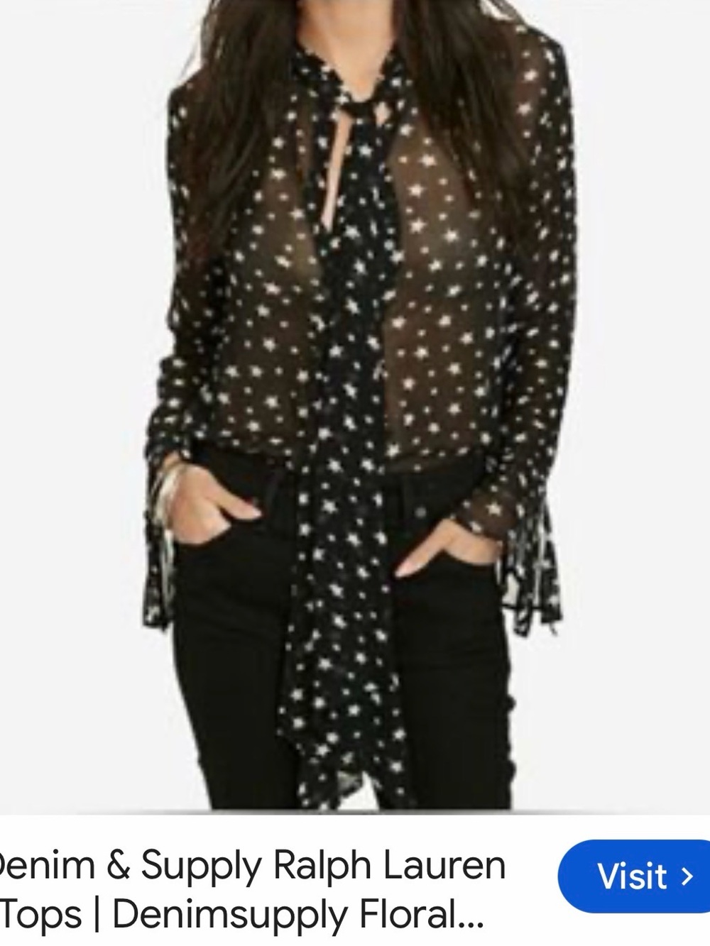 Denim & Supply Black Star-Print Sheer Blouse - Women's Top